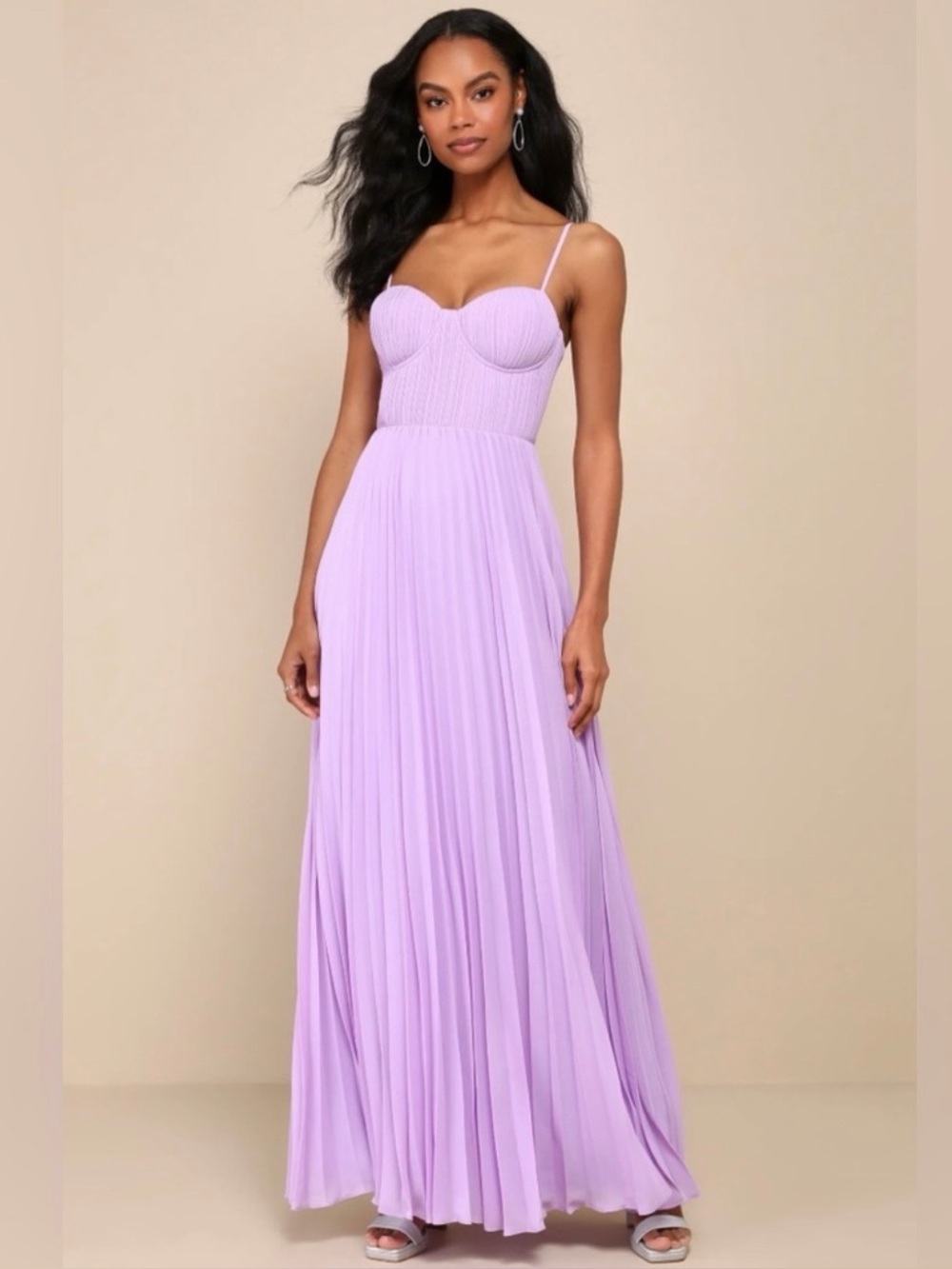 Lulu's Lilac Pleated Maxi Dress with Spaghetti Straps